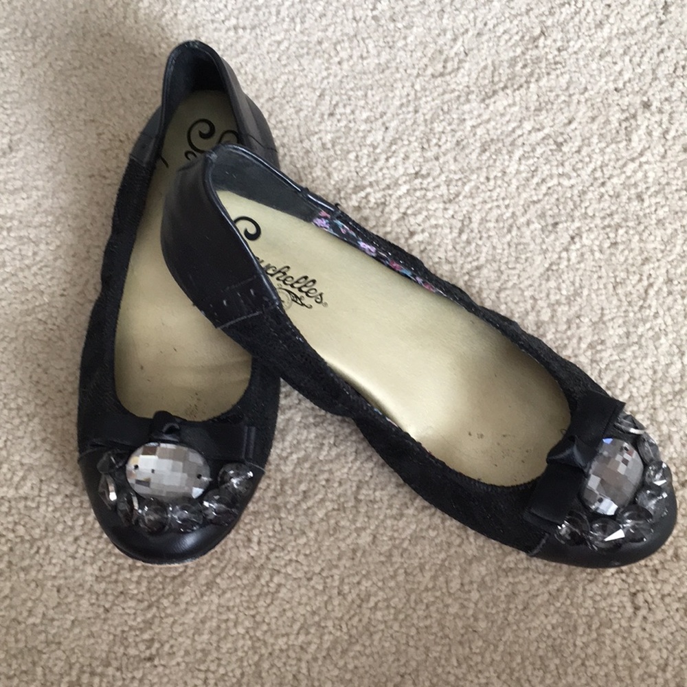Seychelles black leather embellished flat